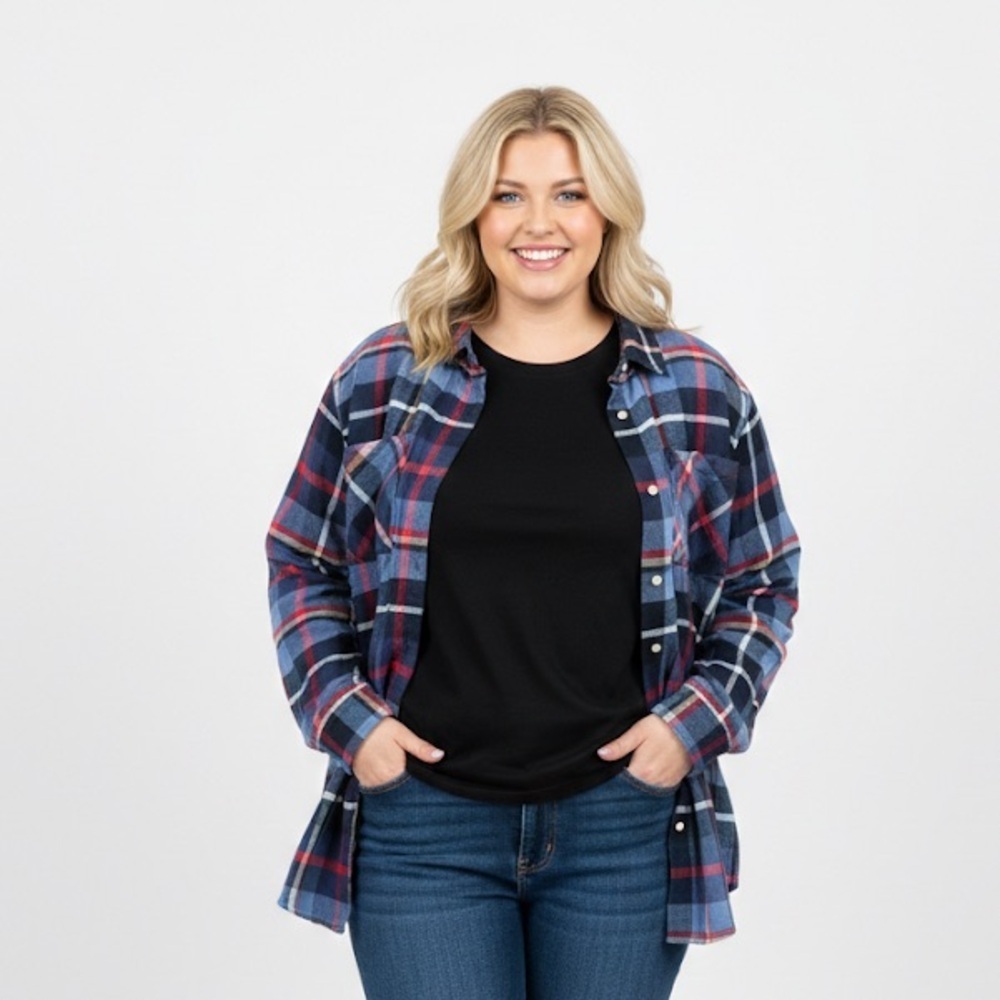 Old Navy Blue and Red Plaid the boyfriend Shirt button down flannel size 4X
